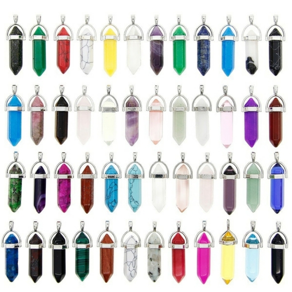Wish Jewelry - 1pc Natural Quartz Crystal Stone Point Chakra Healing Gemstone Pendants Jewelry